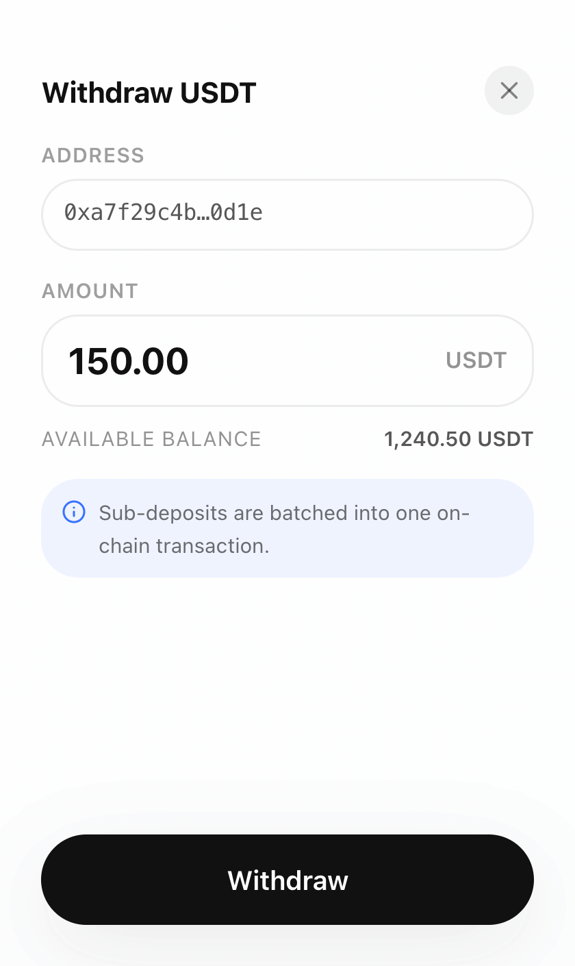 DePi withdraw screen